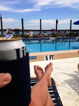 Enjoying my beer by the water, which is by the water.