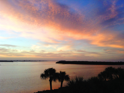 I never miss a sunrise. Can you see why? If you look closely, the dark spot in the water is a dolphin.